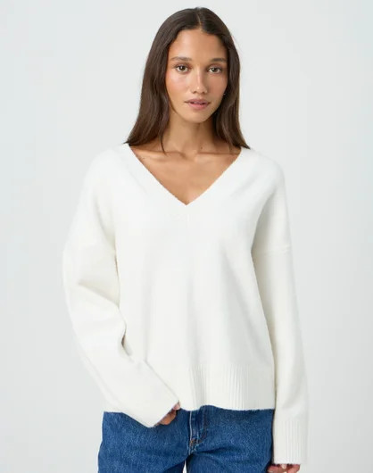 Cosy V Neck Knit Jumper in Milk | Glassons | Glassons (Australia)