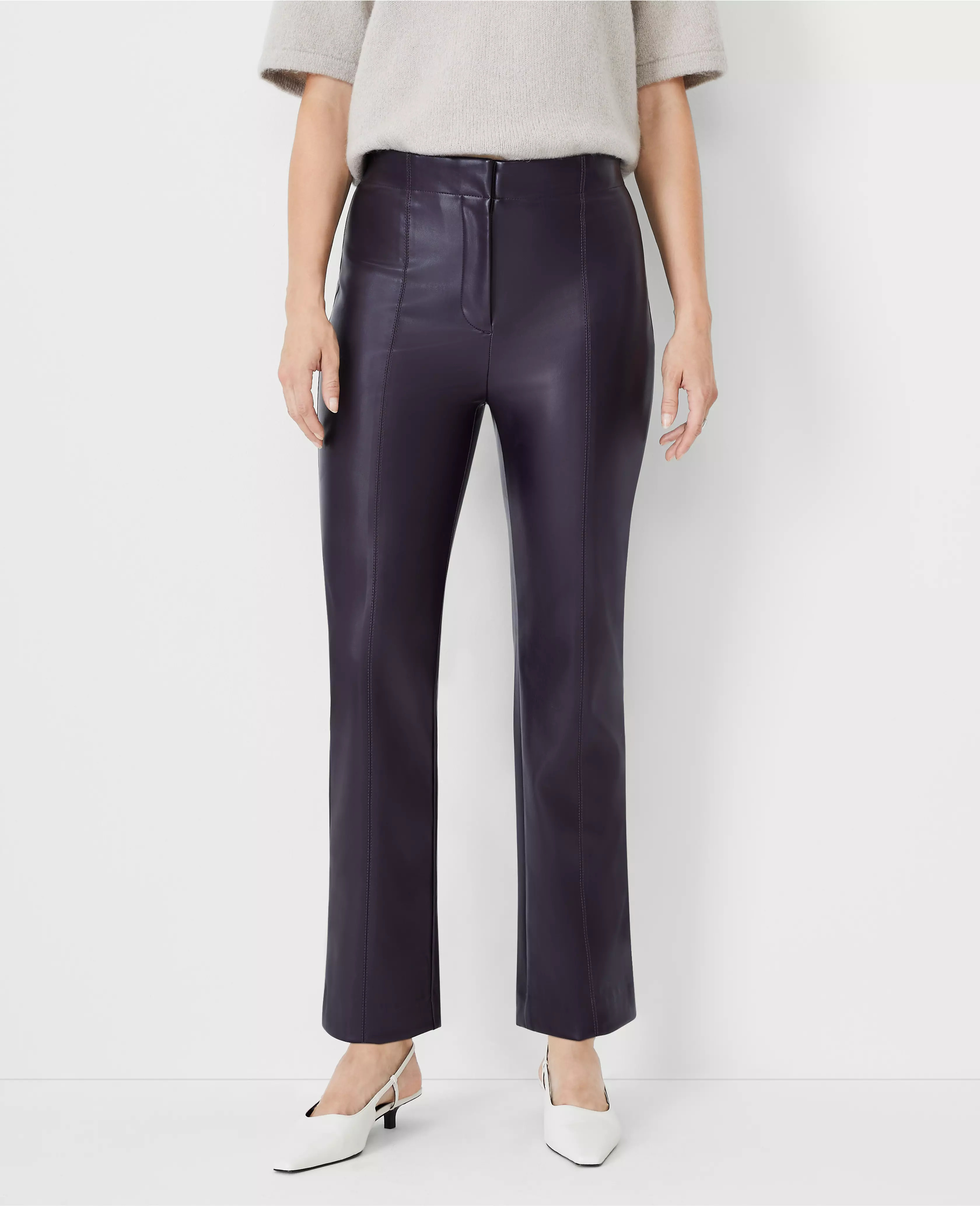 The Seamed Kick Crop Pant in Faux Leather | Ann Taylor (US)