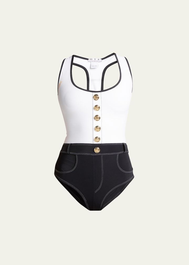 OYE Swimwear Lavinia Racerback Button One-Piece Swimsuit | Bergdorf Goodman