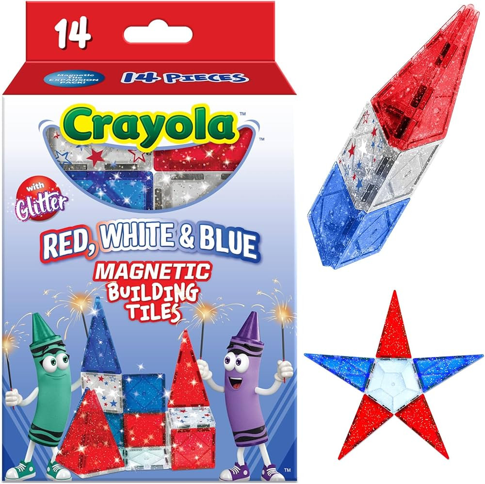 CreateOn Crayola Red, White & Blue Magnetic Tiles 14pc, Building Set for Kids, Magnetic Toy, Trav... | Amazon (US)