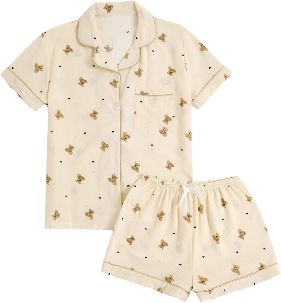 Verdusa Pajamas For Women Set 2 Piece Summer Pajama Sets Cute Pjs Lounge Matching Button Shirt wi... | Amazon (US)