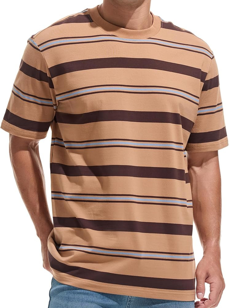 KLIEGOU Men's Fashion Loose Fit Crewneck Stripe T-Shirt | Amazon (US)