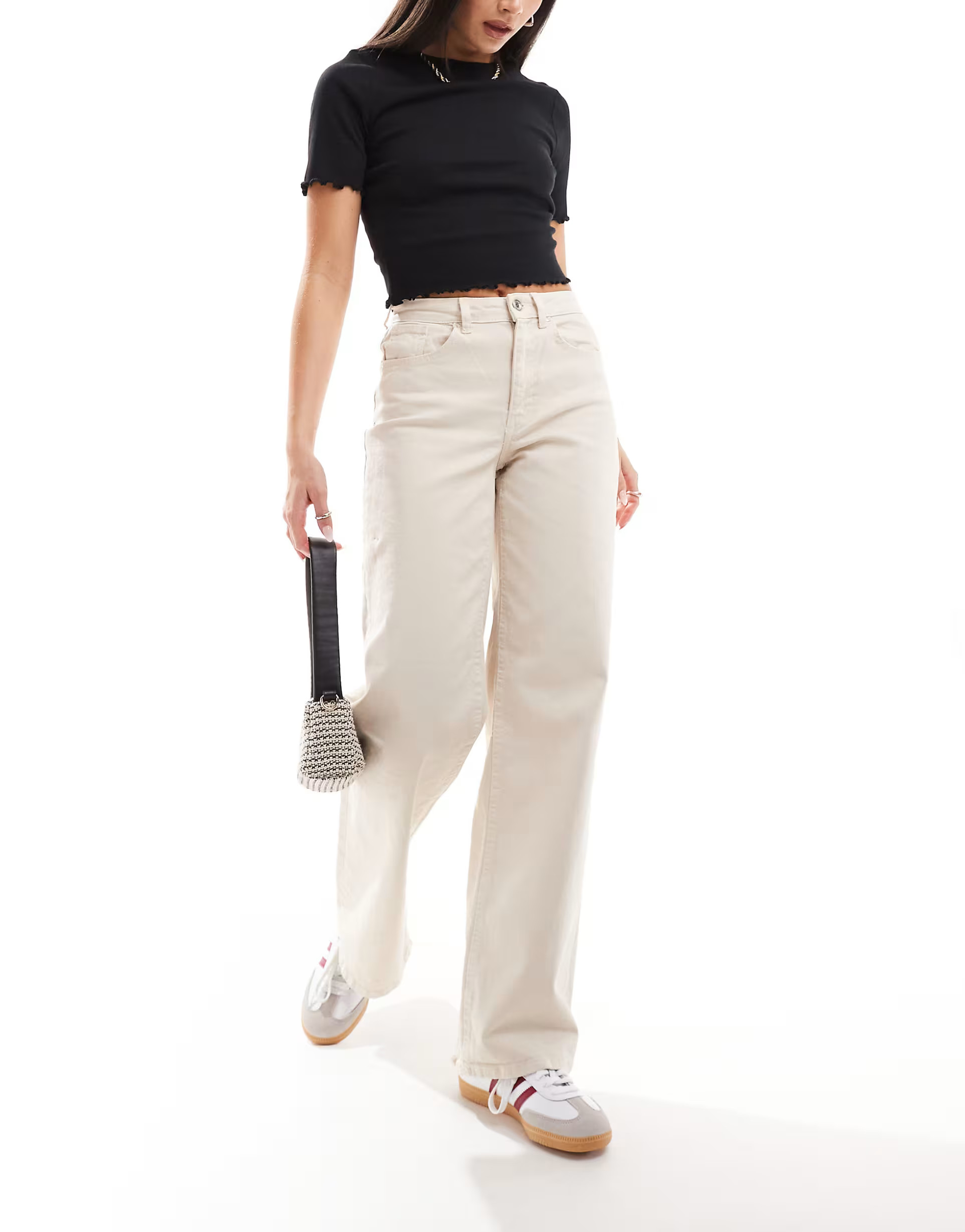 Only Juicy high waisted wide leg jeans in ecru | ASOS (Global)