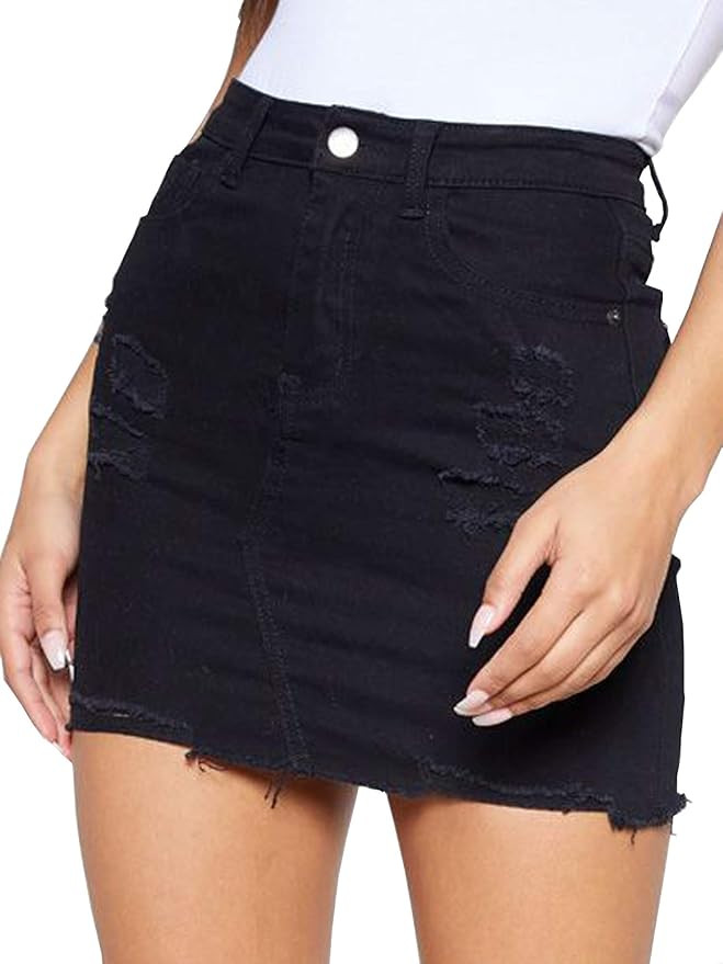 Just Quella Women's High Waisted Jean Skirt Fringed Slim Fit Denim Mini Skirt | Amazon (US)