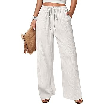 ANRABESS Women's Wide Leg Beach Pants Elastic Waist Lightweight Casual Flowy Palazzo Lounge Trous... | Amazon (US)