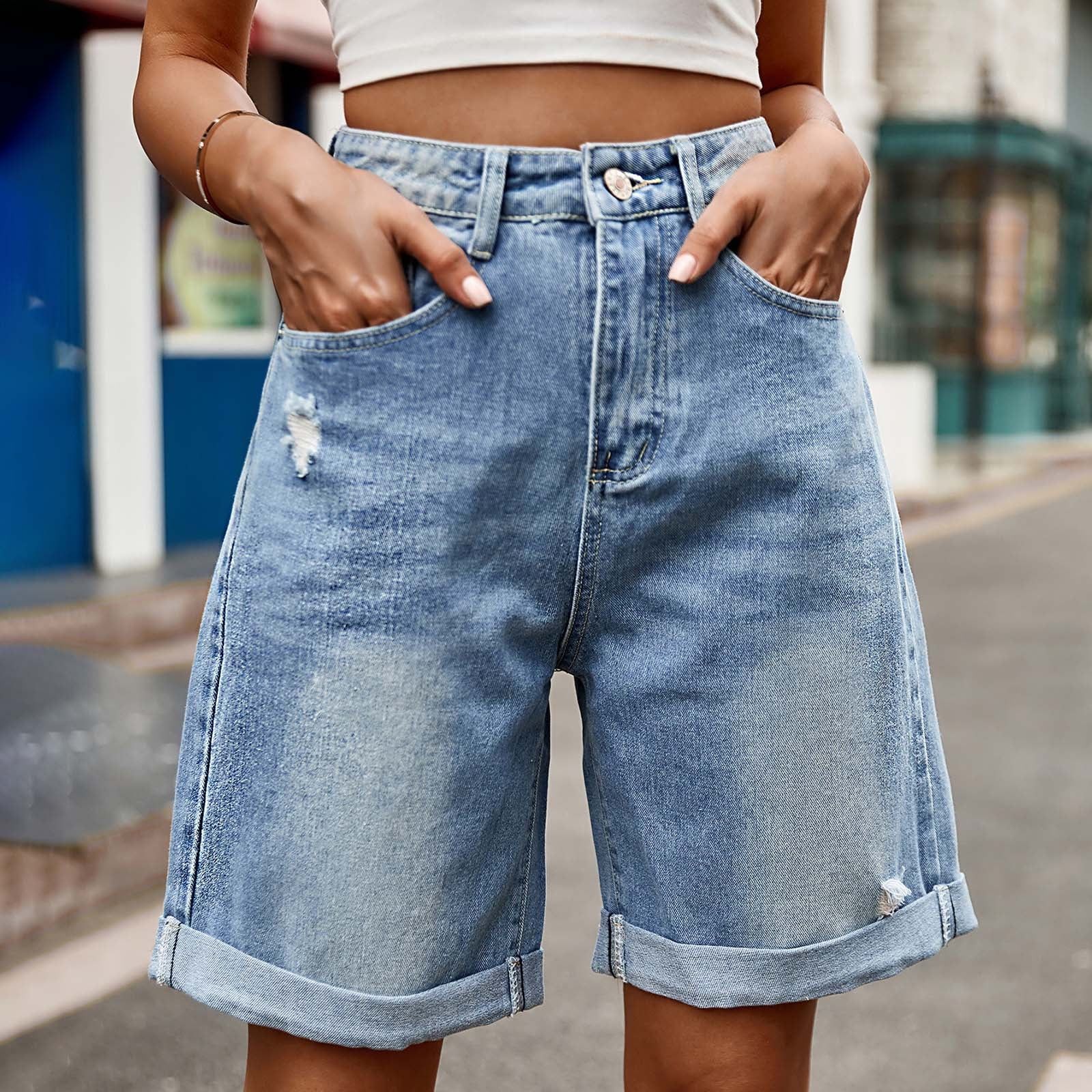 JIUKE Women's Ripped Denim Jean Shorts Mid Rise A-Line Loose Wide Leg Casual Pants Button Zipper ... | Walmart (US)