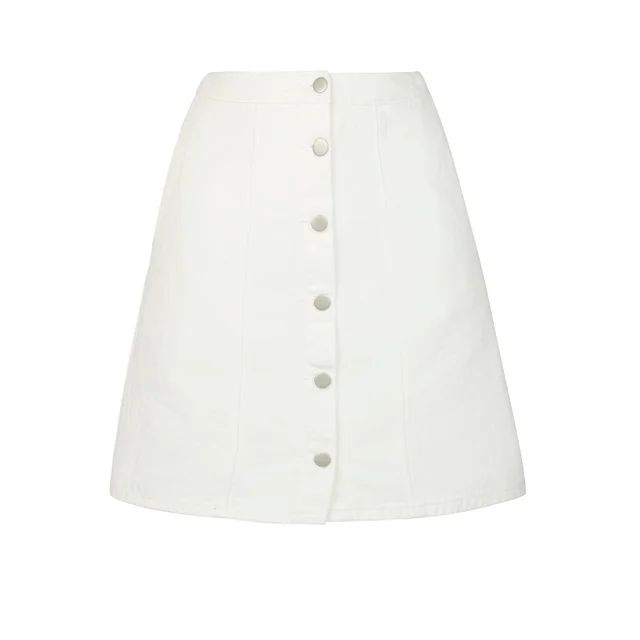 Unique Bargains Women's A-line High Waist Button Front Denim Short Skirt M White1 | Walmart (US)