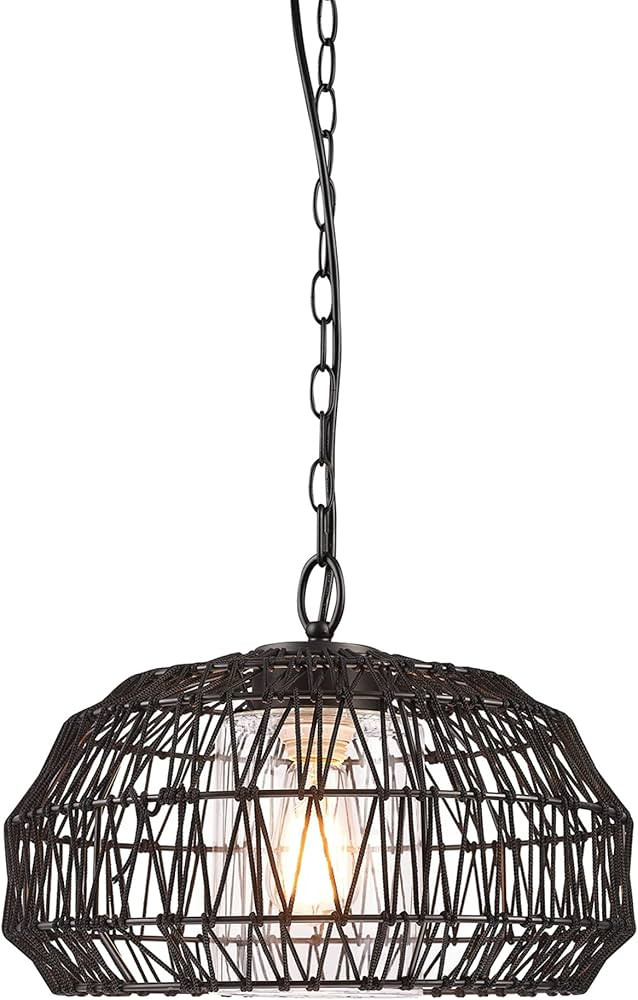Globe 44759 1-Light Outdoor Plug-in Pendant Light, Black Woven Fabric Shade, Matte Black, Designe... | Amazon (US)