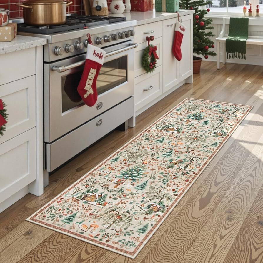 Lahome Christmas Runner Rug 2x6, Non Slip Washable Hallway Carpet Runner Soft Xmas Kitchen Rug Wi... | Amazon (US)