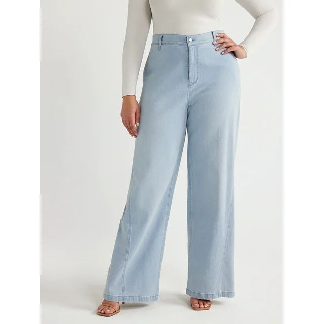 Sofia Jeans Women's Plus Size Diana Palazzo Super High Rise Seamed Jeans, 32.5" Inseam, Sizes 14W... | Walmart (US)