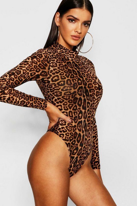 Leopard Mesh High Neck Bodysuit | Boohoo.com (US & CA)