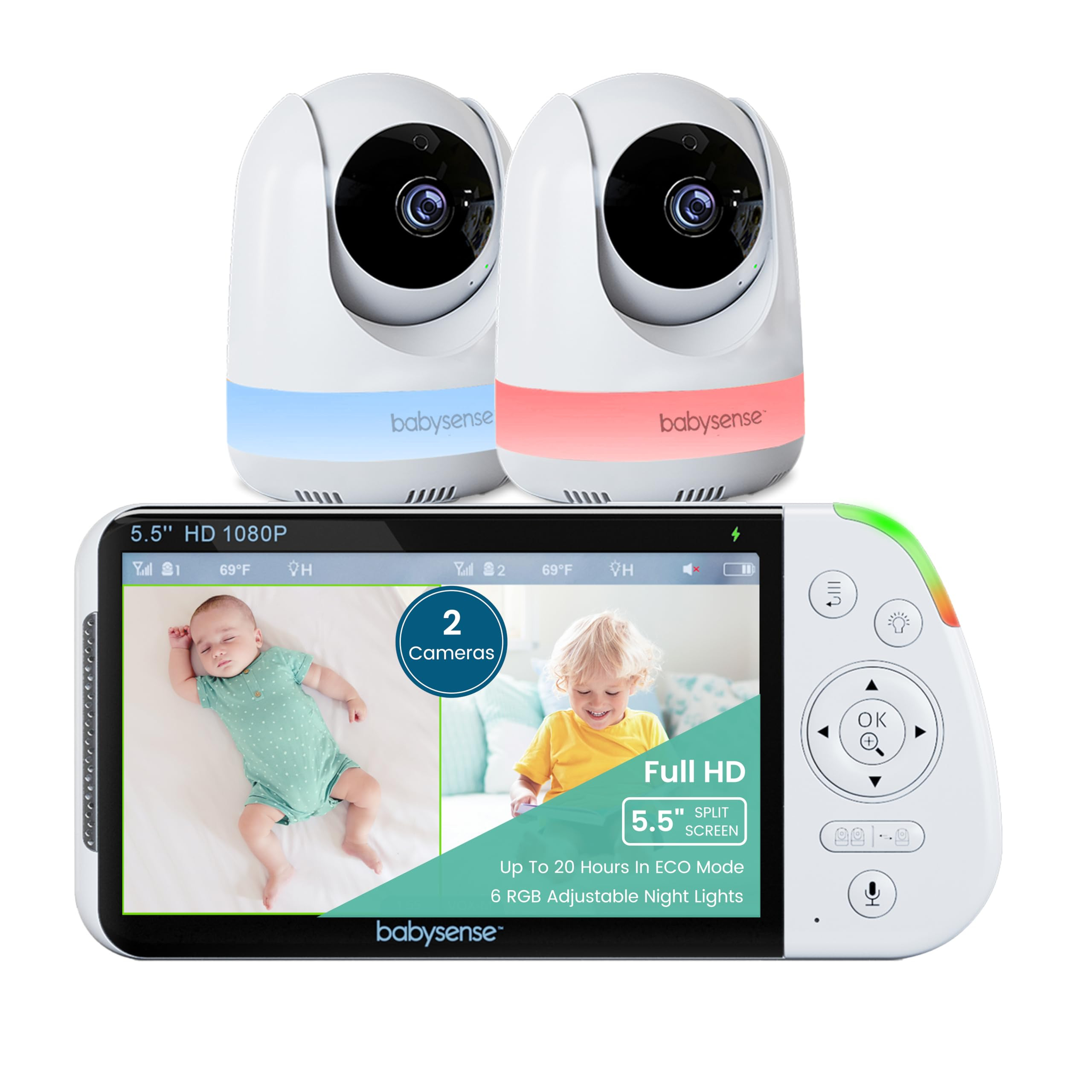 Babysense 5.5” 1080p Full HD Split-Screen Baby Monitor, Video Baby Monitor with Camera and Audi... | Amazon (UK)