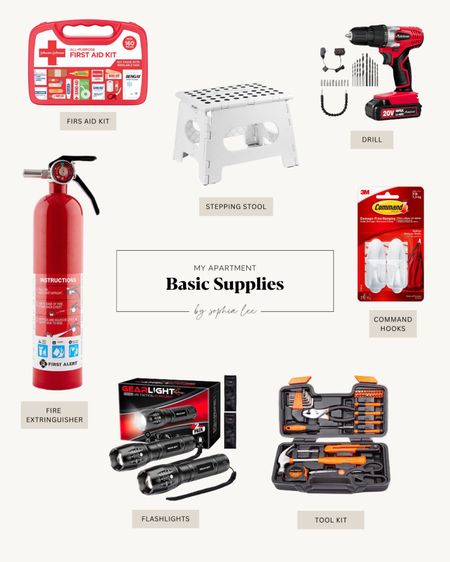 First apartment basic supplies: First aid kit, Tool kit, Fire extinguisher, Drill, Command Strip Hooks, Flashlight, Small Step ladder

#firstapartment #apartment