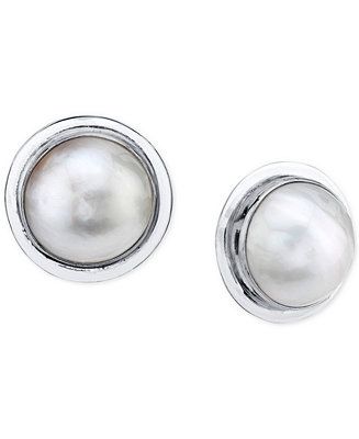 Macy's Cultured Mabé Pearl (11mm) Stud Earrings in Sterling Silver & Reviews - Earrings - Jewelr... | Macys (US)