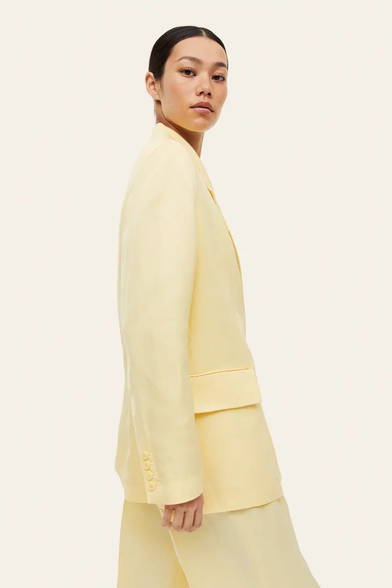 Double-breasted Linen-blend Jacket - Light yellow - Ladies | H&M US | H&M (US + CA)