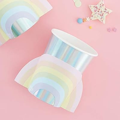 Ginger Ray Rainbow Paper Girls Birthday Party Iridescent Cups - 8 Pack - Pastel Party | Amazon (US)