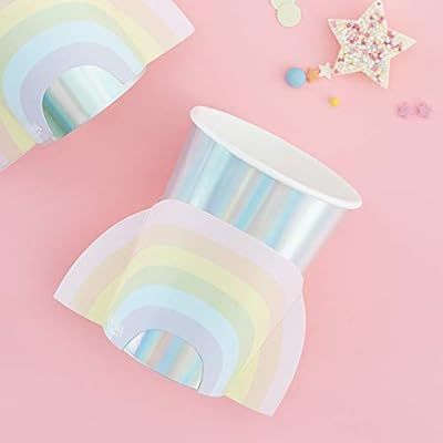 Ginger Ray Rainbow Paper Girls Birthday Party Iridescent Cups - 8 Pack - Pastel Party | Amazon (US)