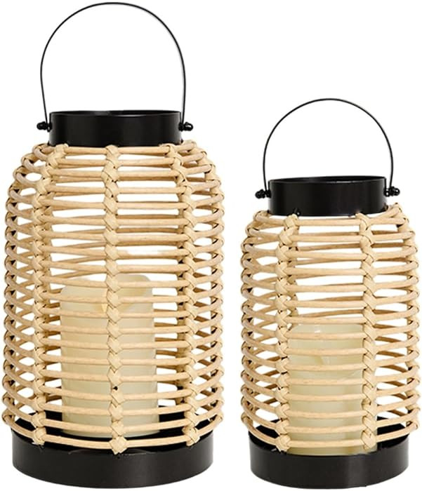 14in Lanterns Decorative for Home Decor- Decorative Candle Lanterns w/ LED Candles- Boho Rattan W... | Amazon (US)