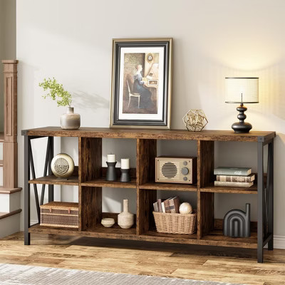 8-Cube Storage Organizer & 62" Farmhouse Bookshelf - Modern Wood Bookcase with Cubes, Long Storage Unit for Living Room, Entryway,Office | Target