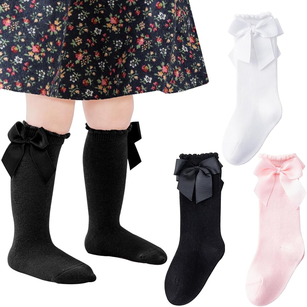 Mini Angel Baby Knee High Socks - Toddler Long Cotton Tube Stockings With Bow Ruffles for Girls -... | Amazon (US)