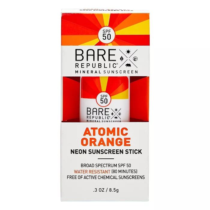 Bare Republic Mineral Sunscreen Neon Stick Atomic Orange - SPF 50 -  0.3oz | Target