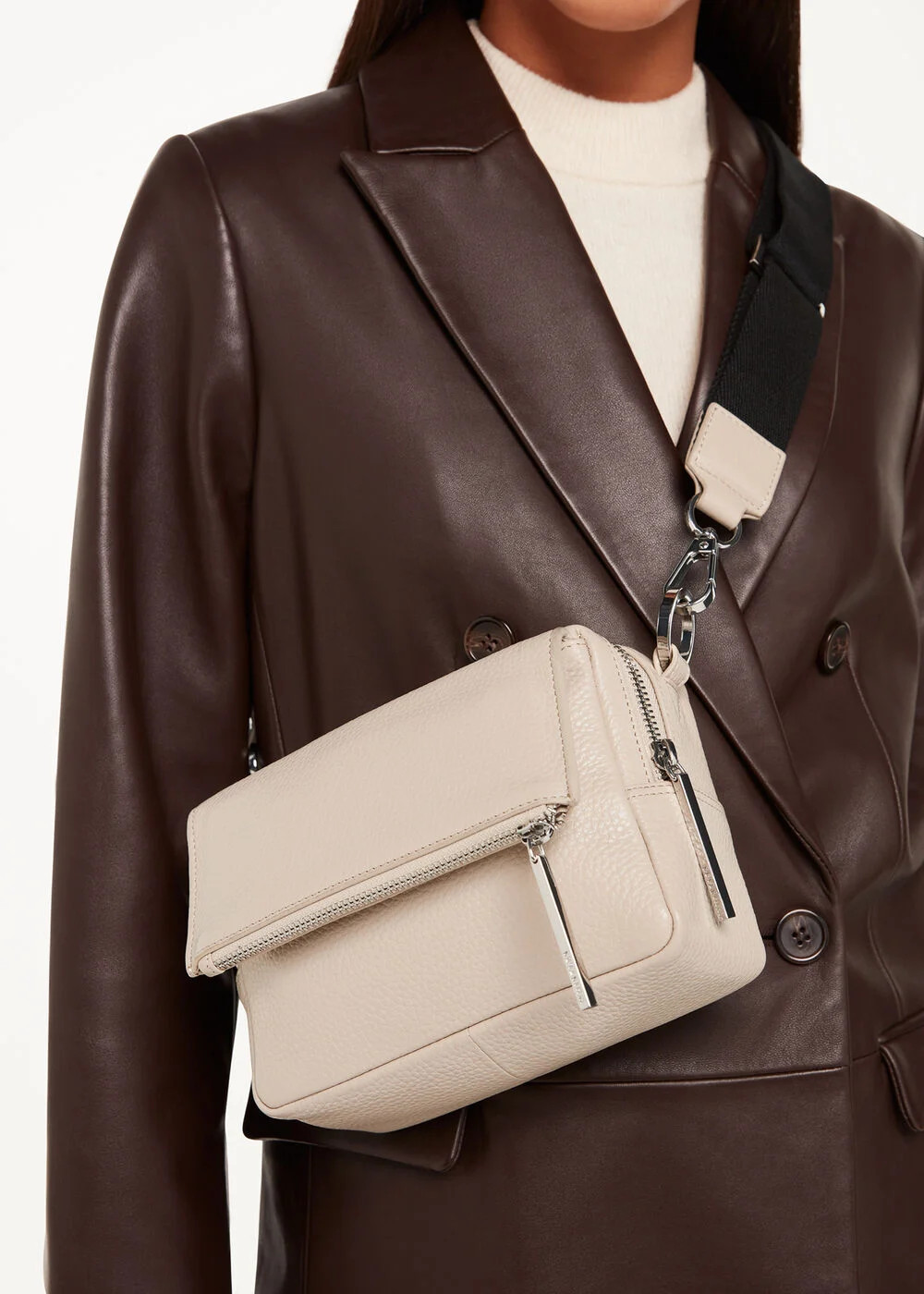 Bibi Taupe Leather Crossbody Bag With Strap | Whistles | Whistles UK | | Whistles