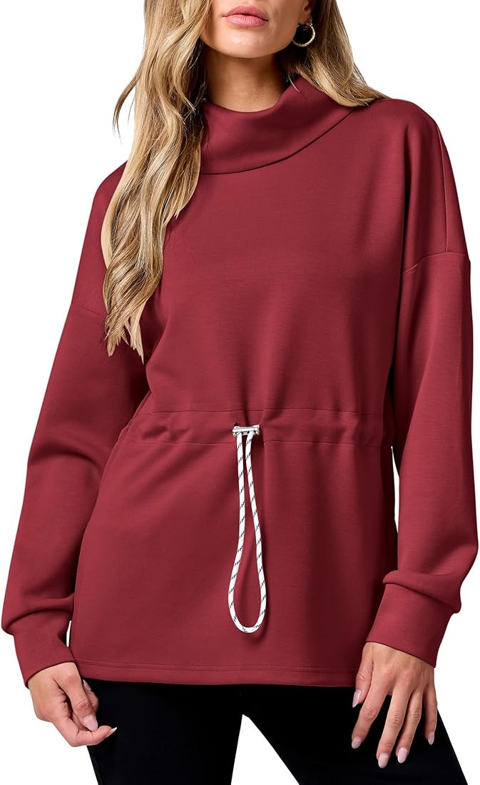 ANRABESS Womens Turtleneck Sweatshirts Drawstring Waist Pullover Tops Loose Fit Long Sleeve Hoodi... | Amazon (US)