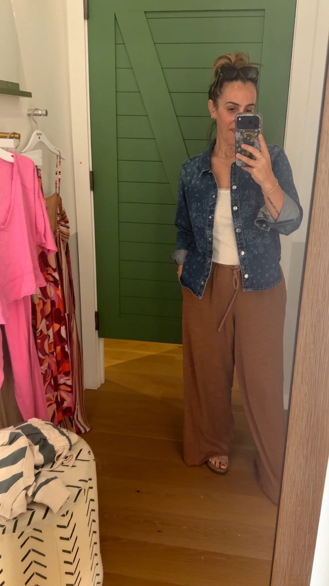 Brand new arrivals at @Aerie  sooo much good stuff! I absolutely love the colors and the materials! 

Sizes:
Striped top small, shorts medium
Pink set top small, Pants medium but need a small
Dress size medium
Khaki set both medium, pants could do small
Colorful set both medium

#LTKxAerie #LTKmomlife #LTKOver40