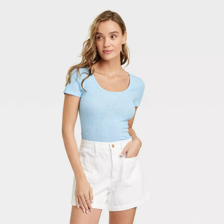 Women's Ribbed Scoop Short Sleeve T-Shirt - Universal Thread™ | Target