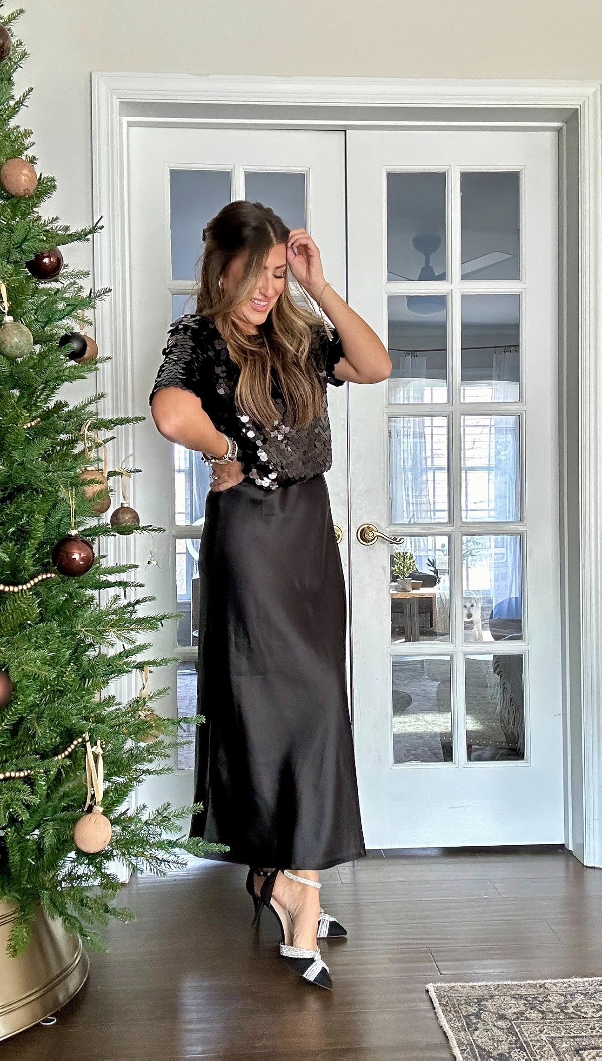 Outoshe Women's Satin High Waisted Maxi Skirts Hidden Elasticized Waistband A Line Long Skirt | Amazon (US)