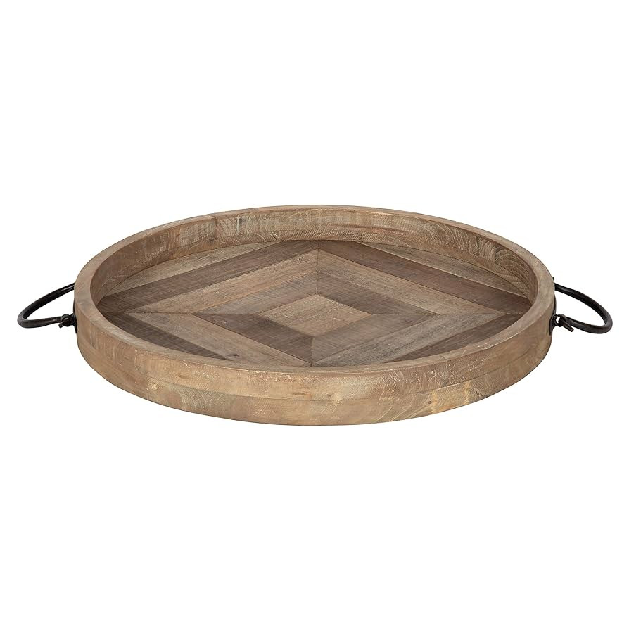 Kate and Laurel Marmora Rustic Round Decorative Tray with Pieced Wood Base and Black Metal Handle... | Amazon (US)
