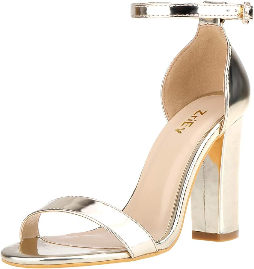 ZriEy Women's Chunky High Heels 4 Inches Block High Heels Open Toe Ankle Strap Sandals Party Wedd... | Amazon (US)