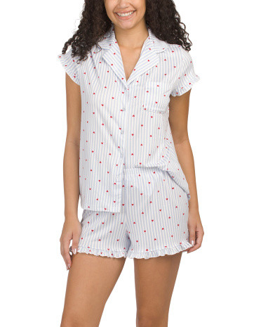 Striped Heart Short Sleeve Top And Shorts Pajama Set | Family Pajamas | Marshalls | Marshalls