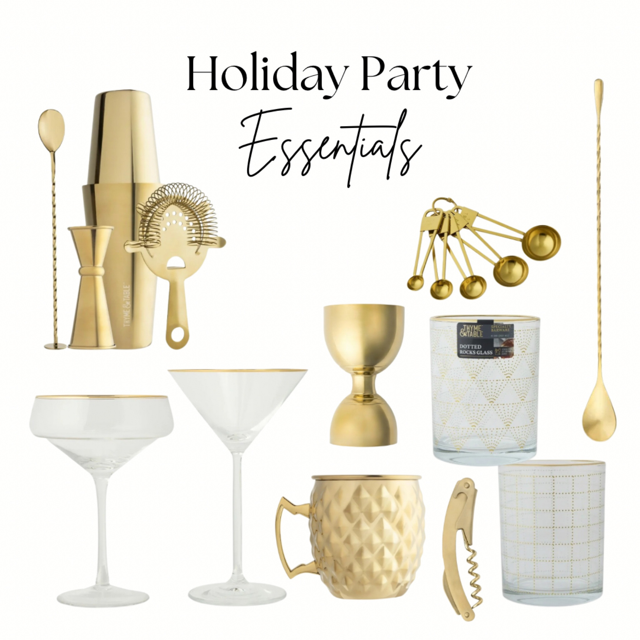 Holiday Party, Drinkware and essentials! Martin it glasses, coupe glassware, jigger, highball, bourbon glass, shaker, mule glass, wine, gold bar ware
#barware #glassware #holidayparty #christmasparty #gold

#LTKParties #LTKGiftGuide #LTKHoliday