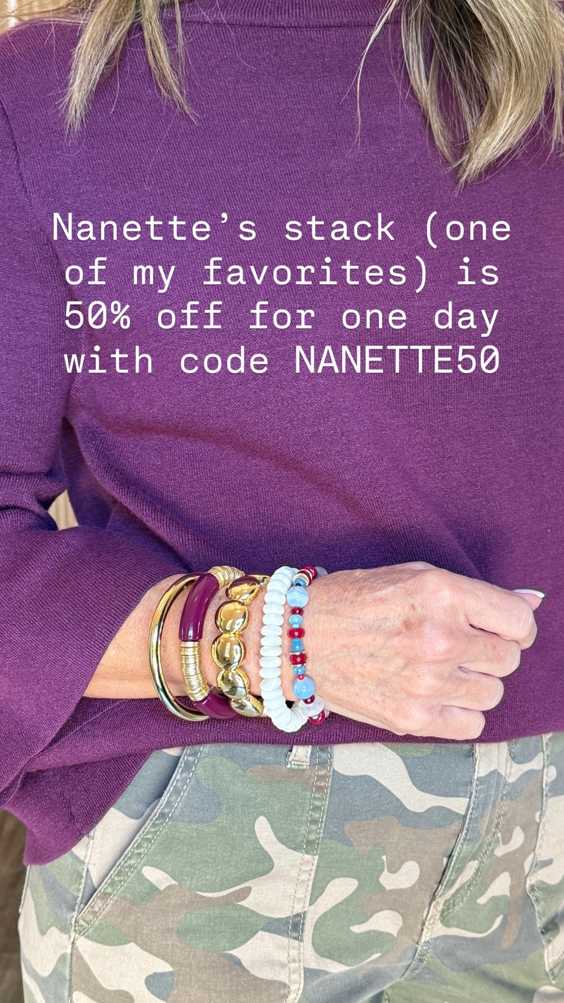 50% off with code NANETTE50. I love this bracelet stack. 

#LTKCyberWeek #LTKOver40 #LTKSaleAlert