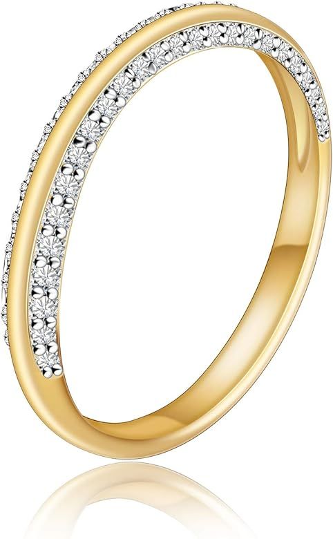 YeGieonr Half Eternity Ring for Women 925 Sterling Silver with 18k Gold Plated Infinity Band Ring... | Amazon (US)