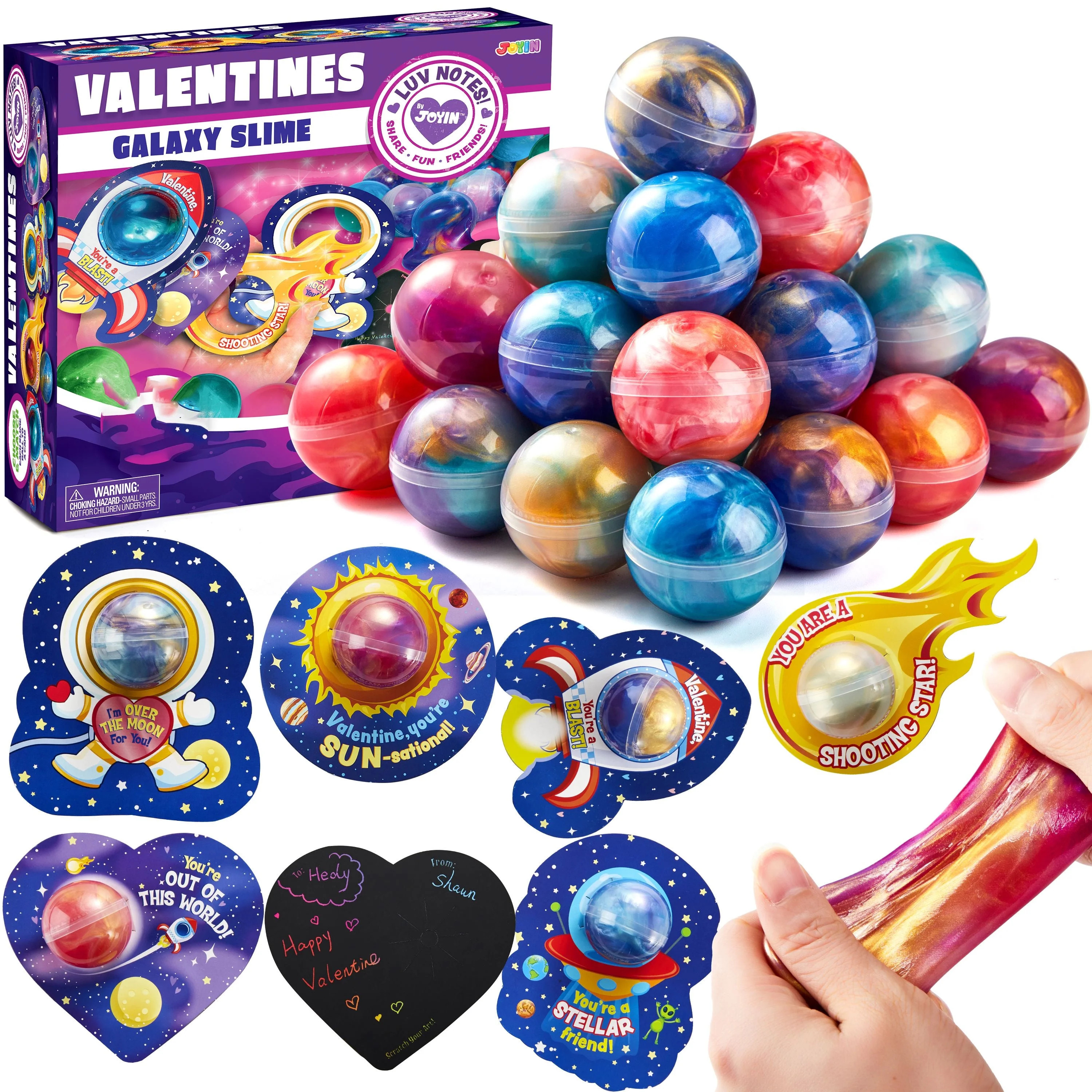 Joyfy 30 Packs Valentines Galaxy Slime With Cards for Kids, Stress Relief Fidget Toy for Kids Val... | Walmart (US)