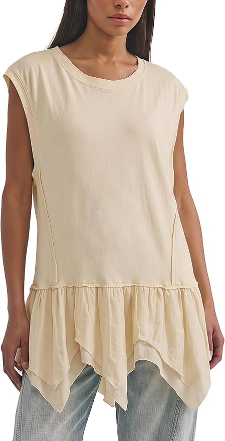 Womens Summer Crew Neck Ruffle Tunic Casual Pleated Peplum Tops | Amazon (US)