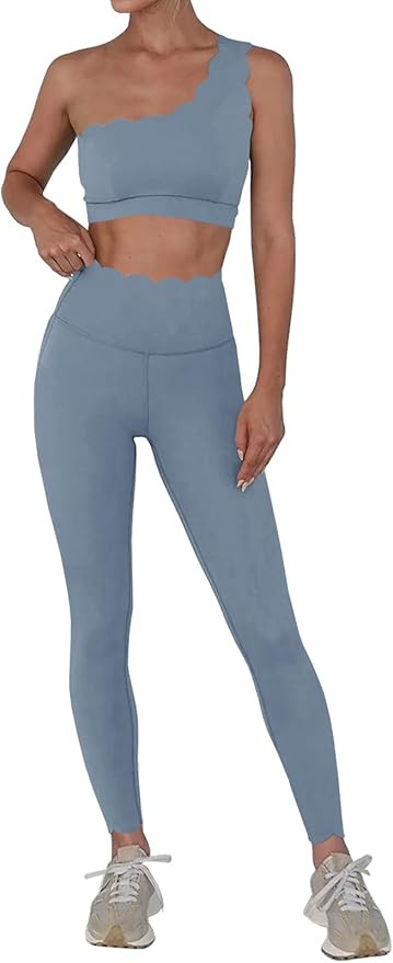 Fisoew Workout Sets for Women 2 Piece High Waisted Leggings with One Shoulder Stretchy Sports Bra... | Amazon (US)