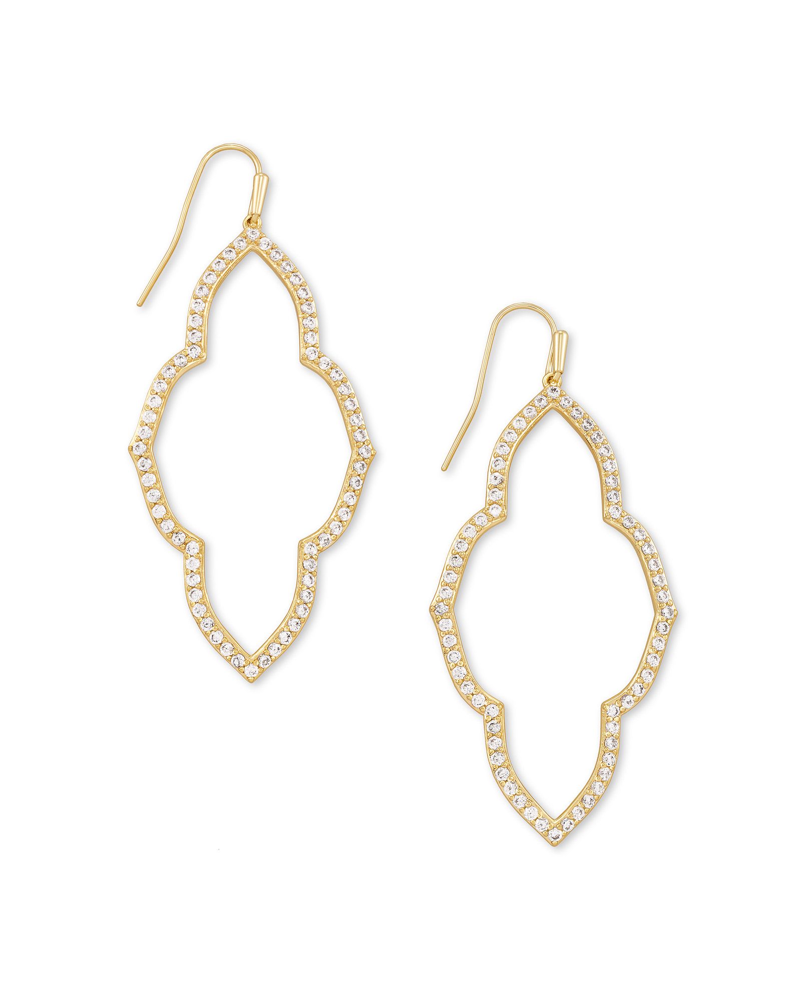 Abbie Gold Open Frame Earrings in White Crystal | Kendra Scott