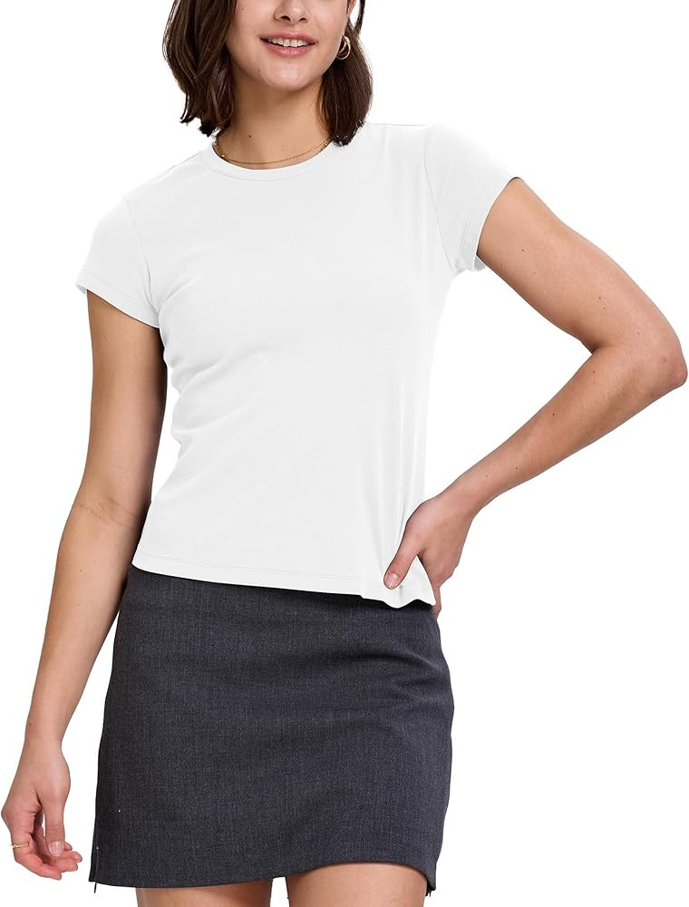 FAIABLE Women's Crew Neck Short Sleeve Basic Fitted Cotton Baby Tee | Amazon (US)