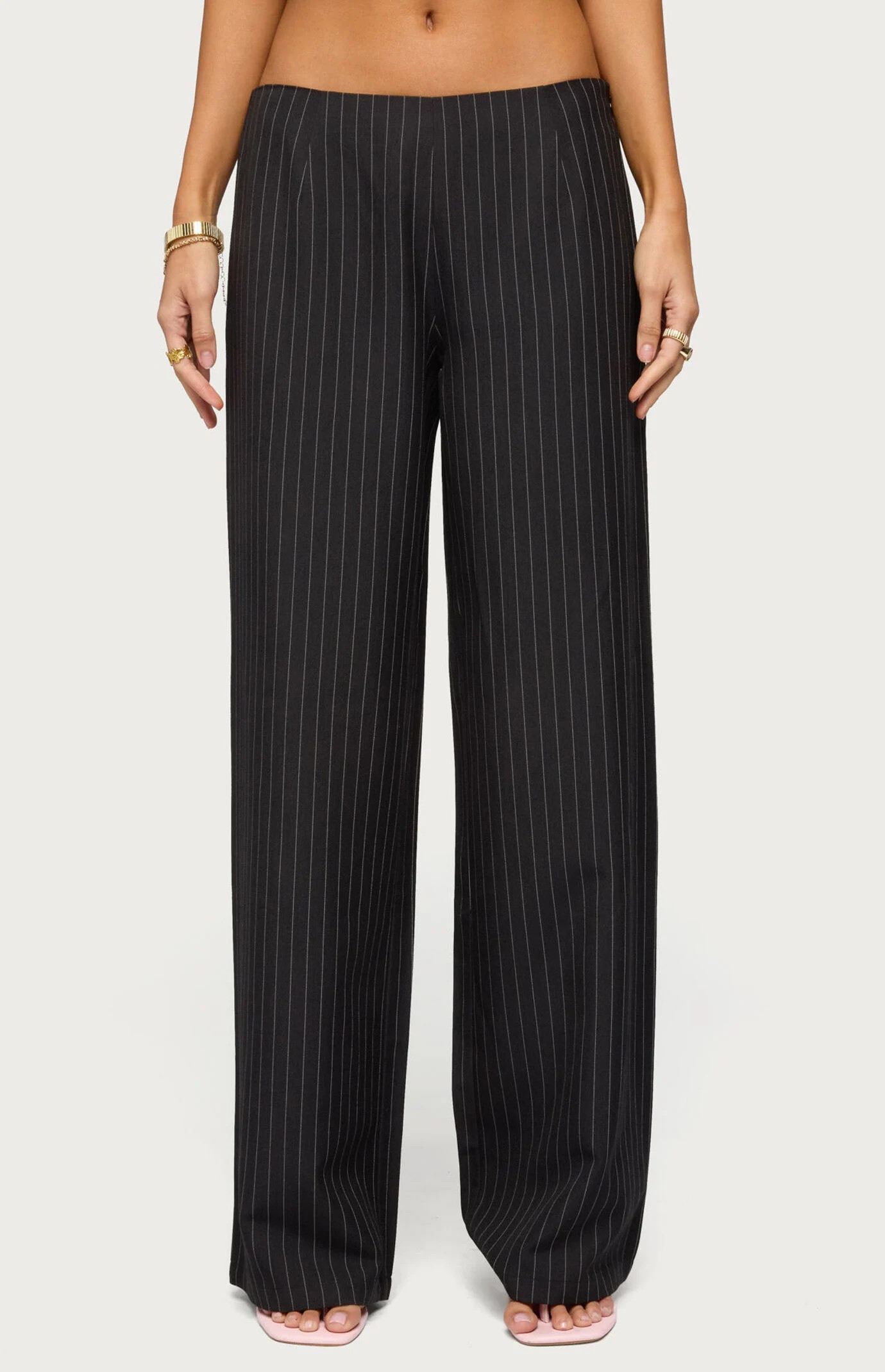 Edikted Women's Kerie Pinstripe Low Rise Pants in Black - Size Large | PacSun
