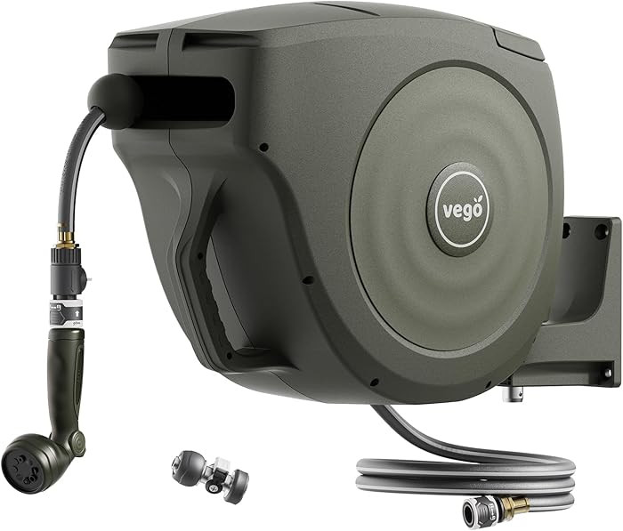 Vego Garden Hose Reel Retractable Hi-Flow Wall Mounted Hose Reel Automatic Rewind, Any Length Loc... | Amazon (US)