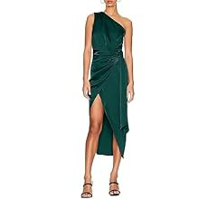 Women's 2023 Satin One Shoulder Ruched Formal Midi Dress Sleeveless Bodycon Knot Belted Wrap Cock... | Amazon (US)