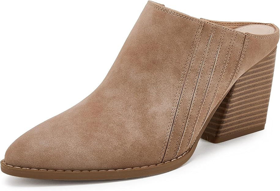 Womens Backless Chunky Mules Shoes Slip On Pointed Toe Stacked Heel Western Boots | Amazon (US)