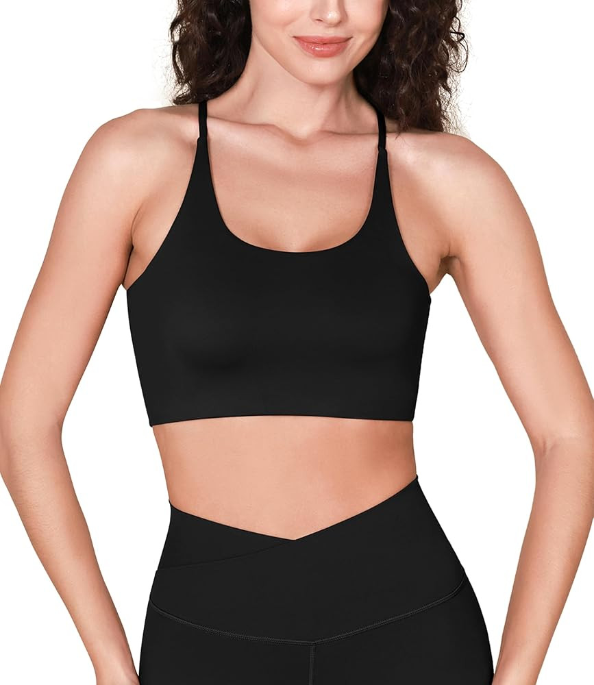 ODODOS Halter Sports Bra for Women Non Padded Strappy/Square Neck Cropped Tops Workout Yoga Crop | Amazon (US)