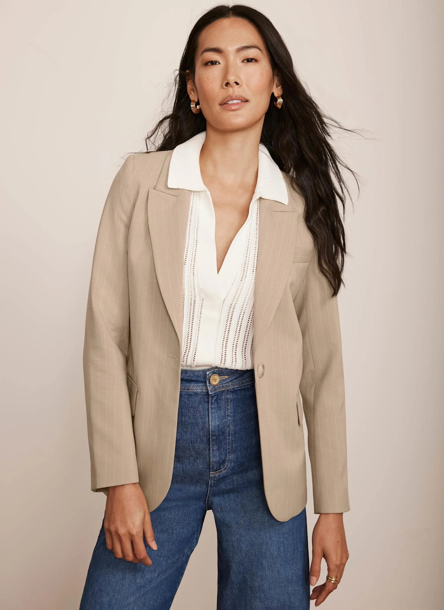 Neutral Pinstripe Blazer | Mint Velvet