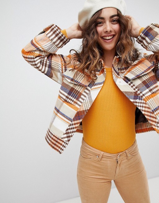 Monki - Veste de camioneur à carreaux - Marron | ASOS FR