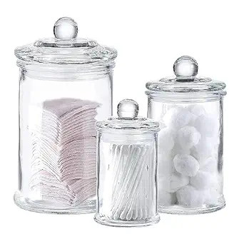 Whole Housewares | Set of 3 Bathroom Canisters - Storage Container Jars - Premium Glass Apothecar... | Amazon (US)