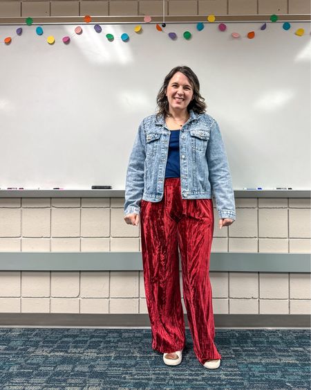 Happy Valentine’s Day with fun velvet pants. They’re old, but I linked some similar ones  

#LTKSeasonal #LTKstyletip #LTKmidsize